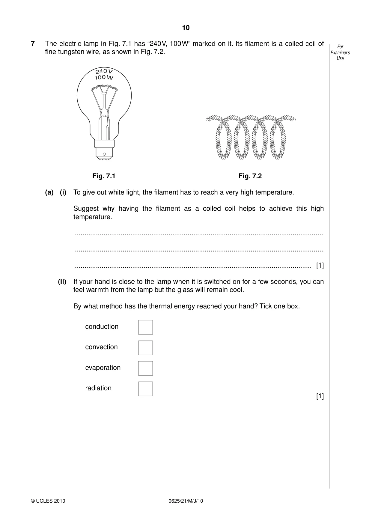 Cambridge IGCSE Physics 0625 2010 May/June Paper 2 · Variant 1 question paper, page 10 of 20