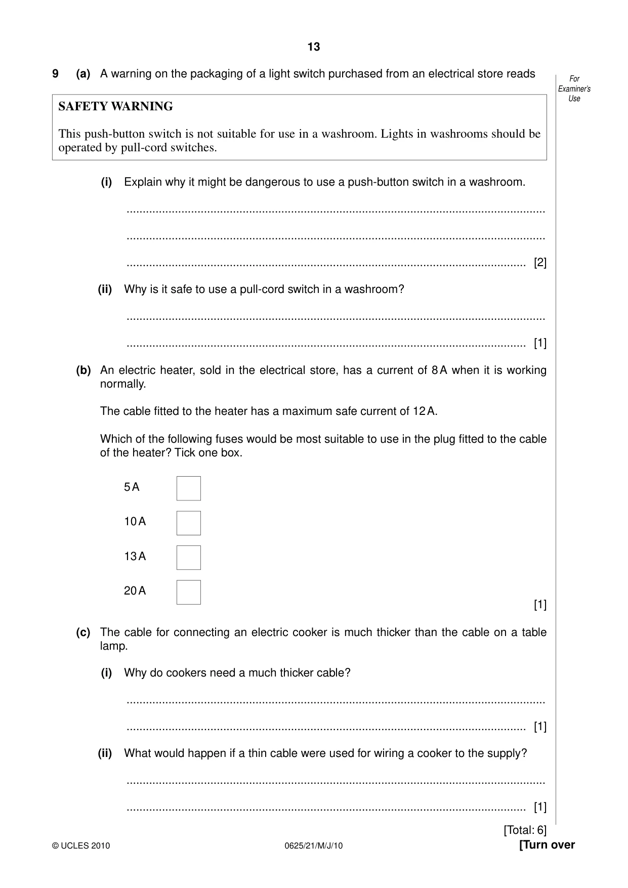 Cambridge IGCSE Physics 0625 2010 May/June Paper 2 · Variant 1 question paper, page 13 of 20