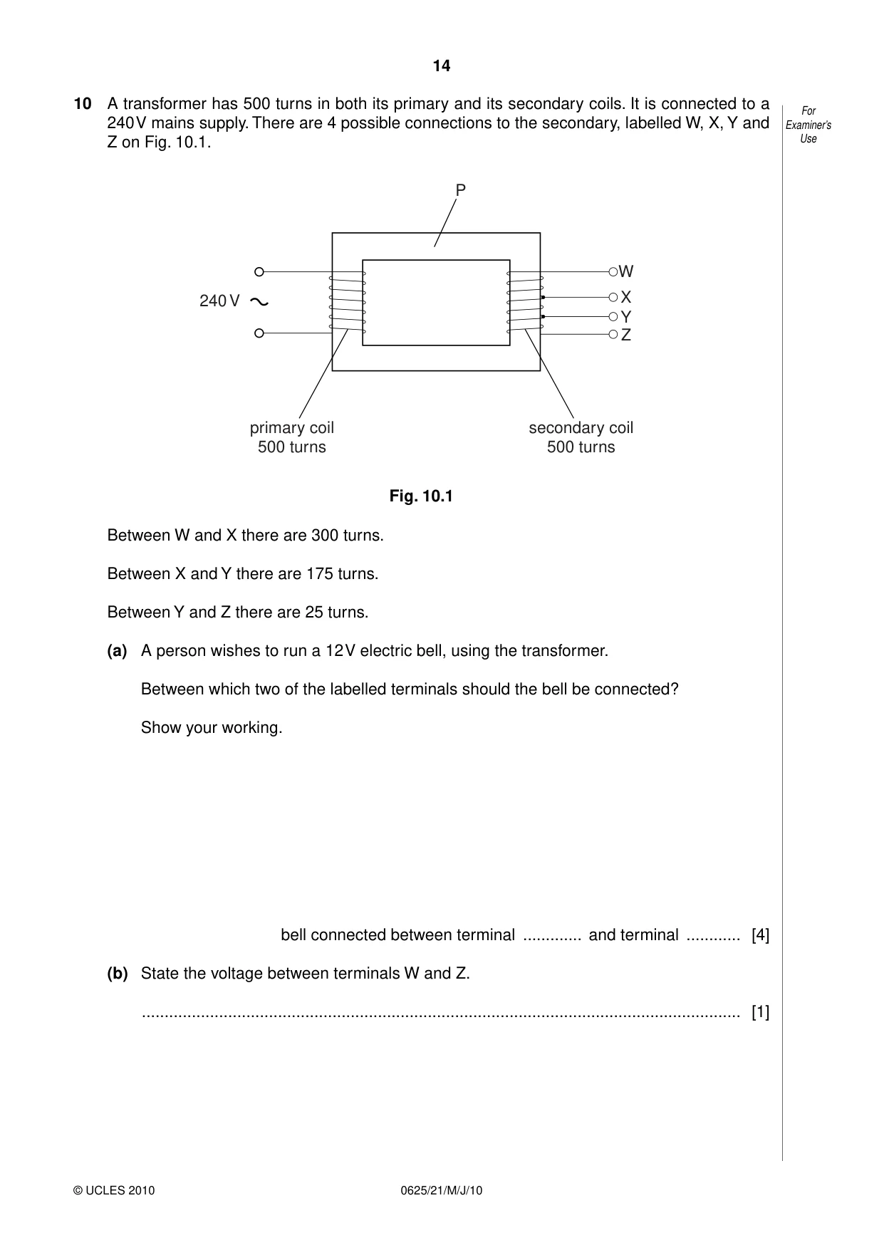 Cambridge IGCSE Physics 0625 2010 May/June Paper 2 · Variant 1 question paper, page 14 of 20
