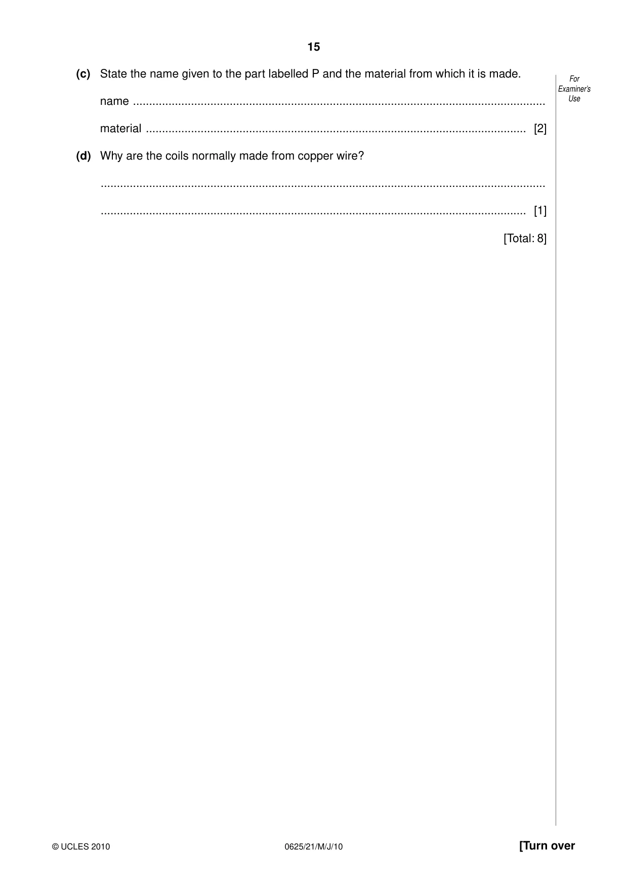 Cambridge IGCSE Physics 0625 2010 May/June Paper 2 · Variant 1 question paper, page 15 of 20