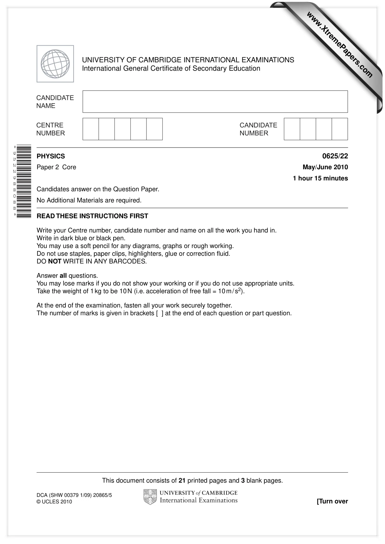 Cambridge IGCSE Physics 0625 2010 May/June Paper 2 · Variant 2 question paper, page 1 of 24