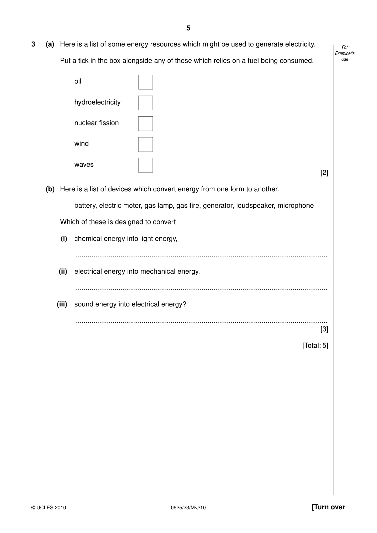 Cambridge IGCSE Physics 0625 2010 May/June Paper 2 · Variant 3 question paper, page 5 of 24