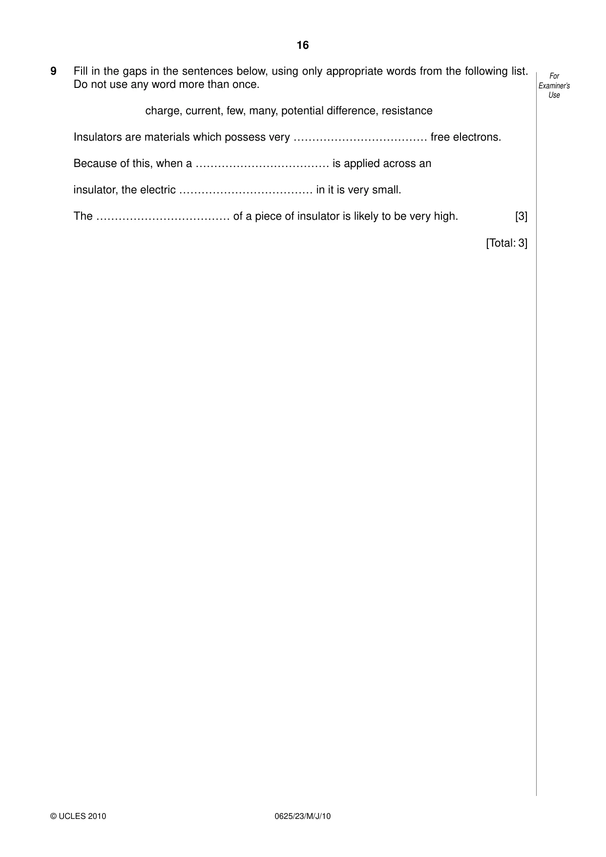 Cambridge IGCSE Physics 0625 2010 May/June Paper 2 · Variant 3 question paper, page 16 of 24