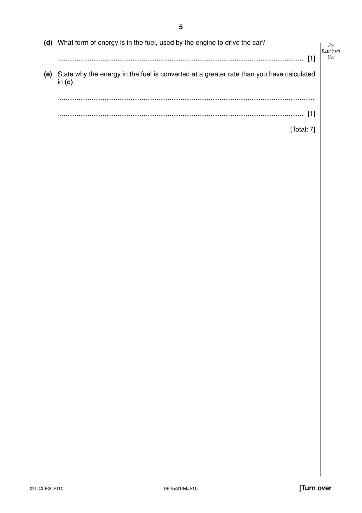 Cambridge IGCSE Physics 0625 2010 May/June Paper 3 · Variant 1 question paper, page 5 of 20