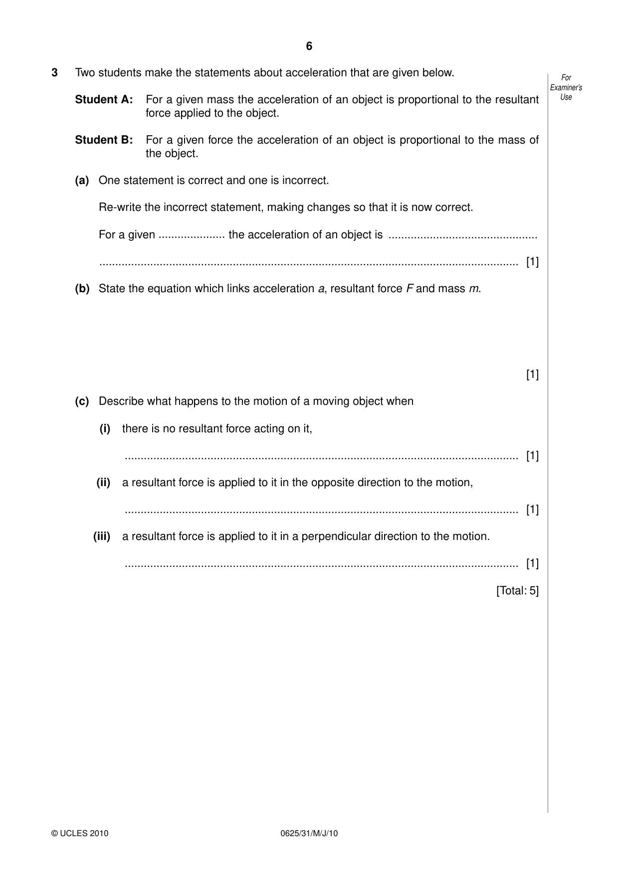 Cambridge IGCSE Physics 0625 2010 May/June Paper 3 · Variant 1 question paper, page 6 of 20