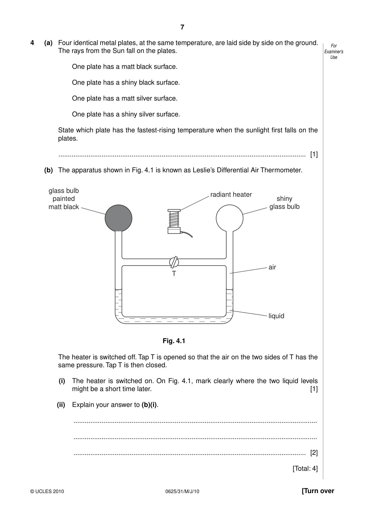 Cambridge IGCSE Physics 0625 2010 May/June Paper 3 · Variant 1 question paper, page 7 of 20