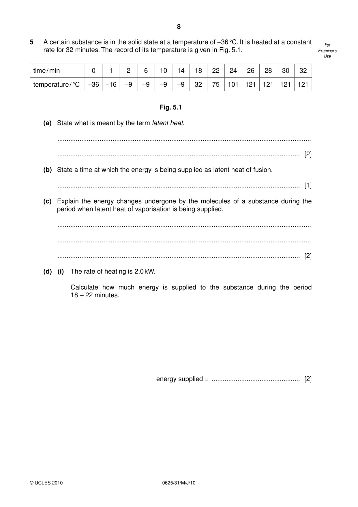 Cambridge IGCSE Physics 0625 2010 May/June Paper 3 · Variant 1 question paper, page 8 of 20