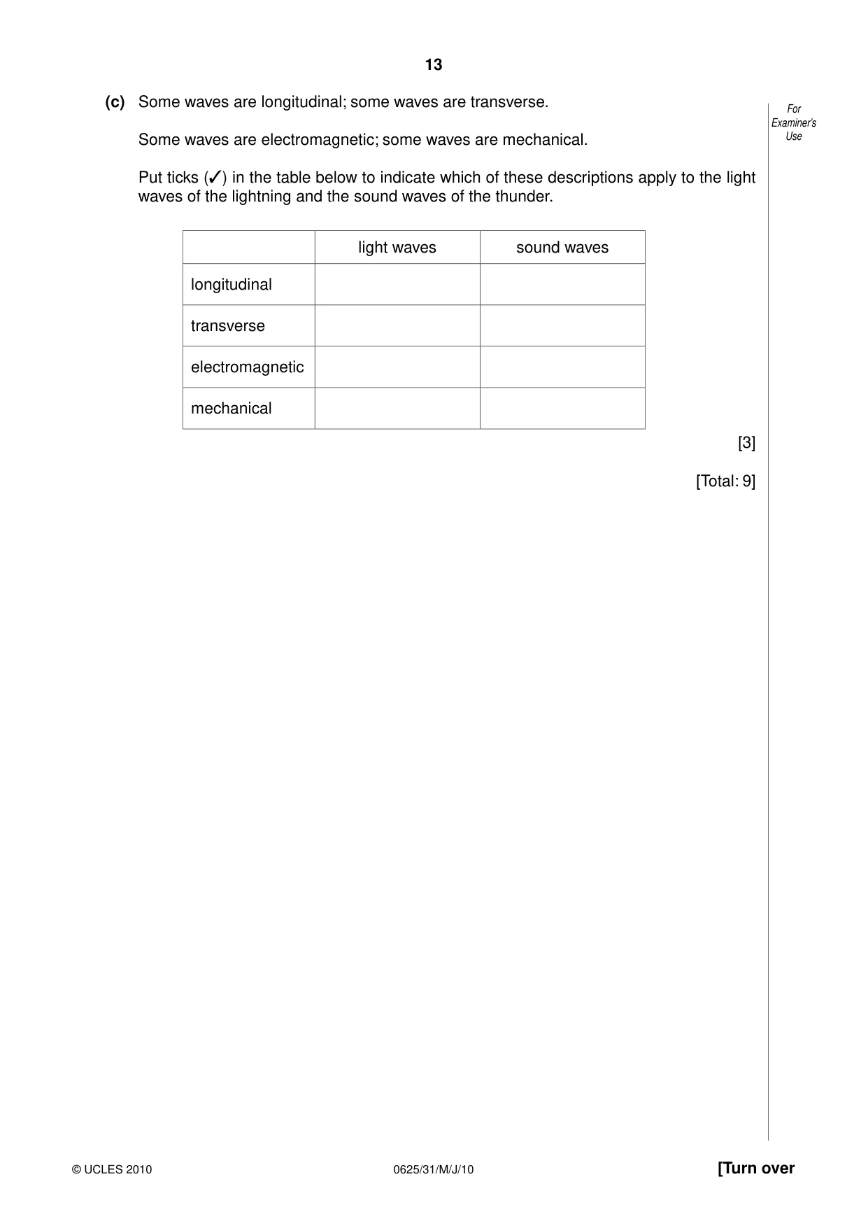 Cambridge IGCSE Physics 0625 2010 May/June Paper 3 · Variant 1 question paper, page 13 of 20