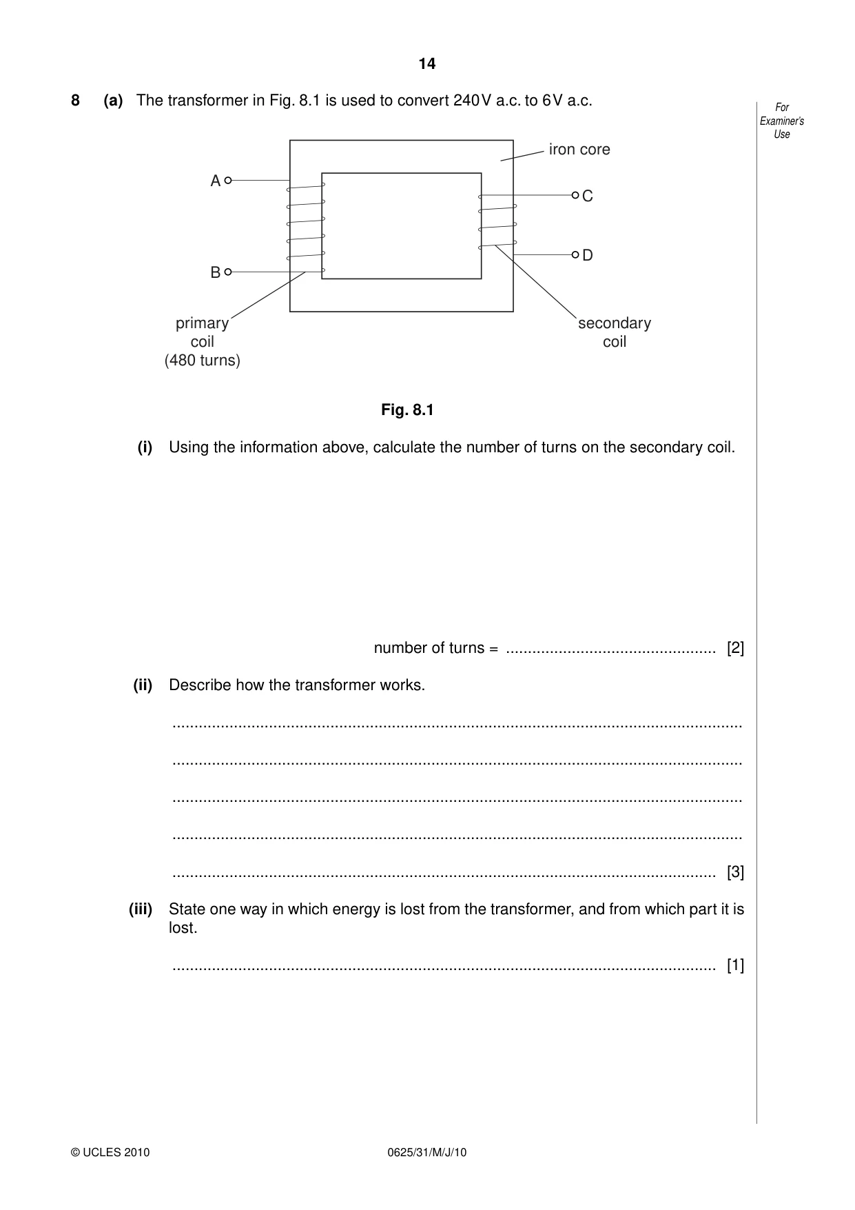 Cambridge IGCSE Physics 0625 2010 May/June Paper 3 · Variant 1 question paper, page 14 of 20