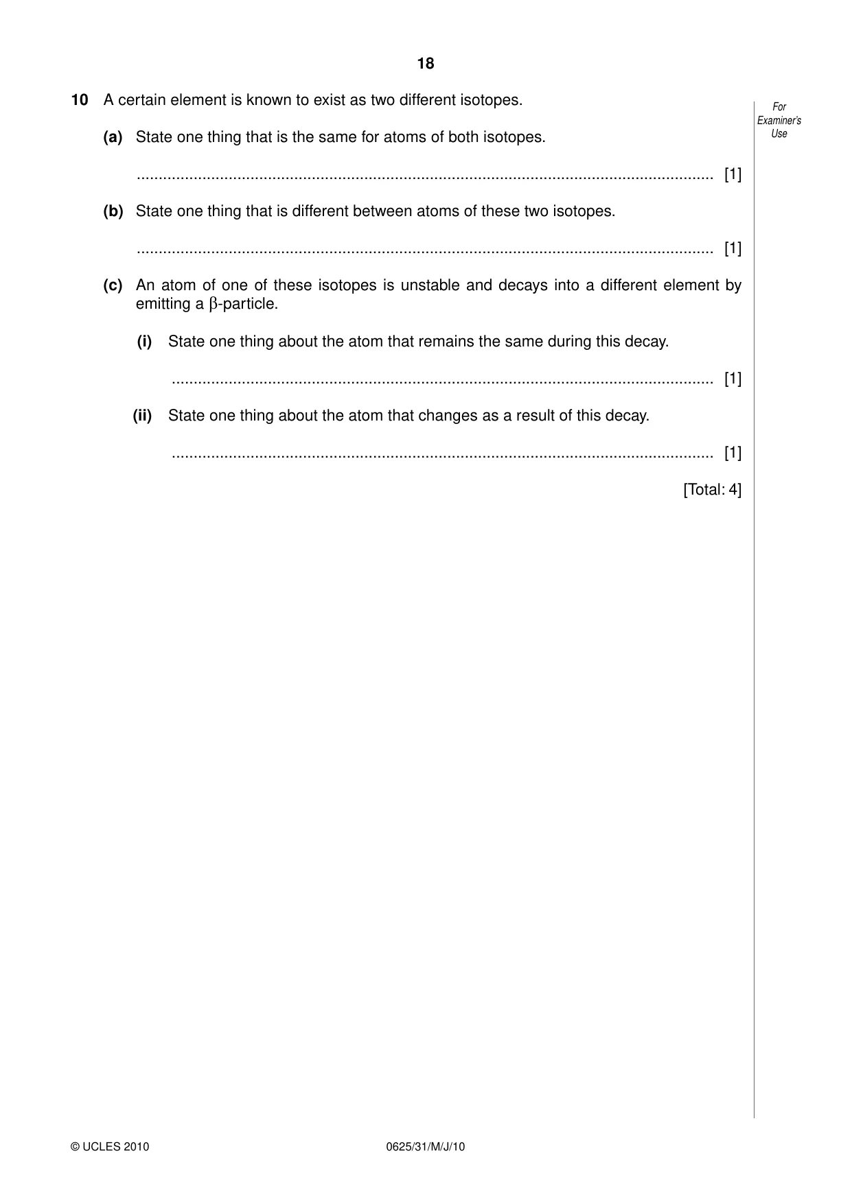 Cambridge IGCSE Physics 0625 2010 May/June Paper 3 · Variant 1 question paper, page 18 of 20