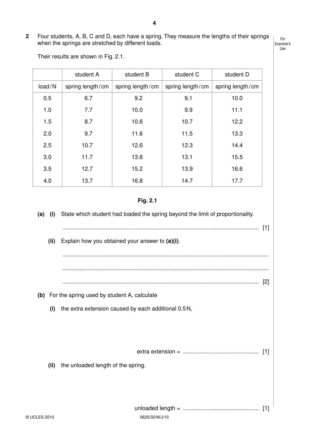 Cambridge IGCSE Physics 0625 2010 May/June Paper 3 · Variant 2 question paper, page 4 of 20