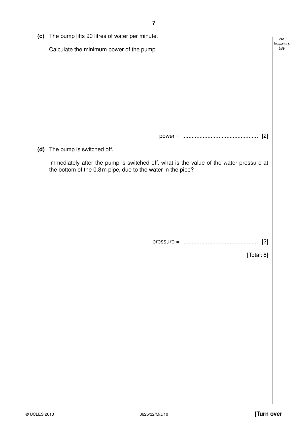 Cambridge IGCSE Physics 0625 2010 May/June Paper 3 · Variant 2 question paper, page 7 of 20
