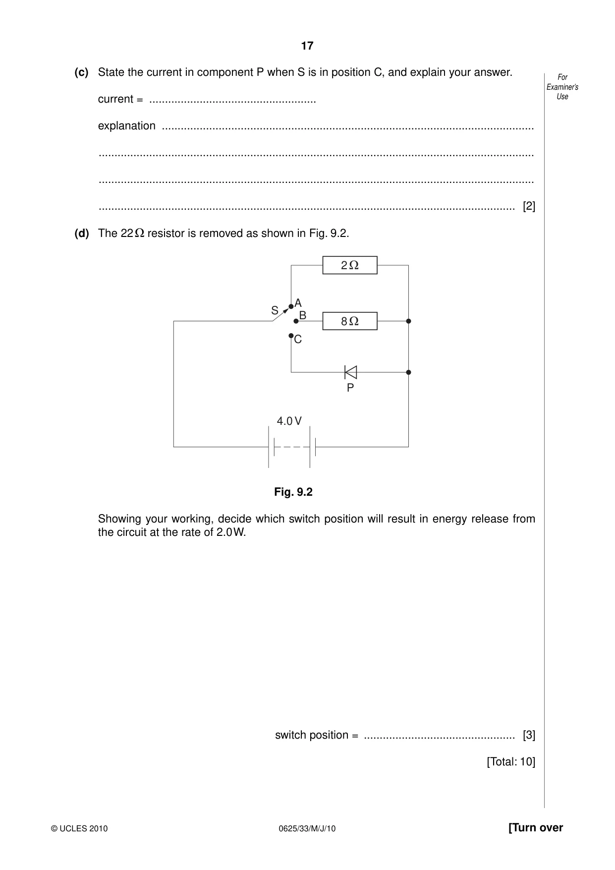 Cambridge IGCSE Physics 0625 2010 May/June Paper 3 · Variant 3 question paper, page 17 of 20