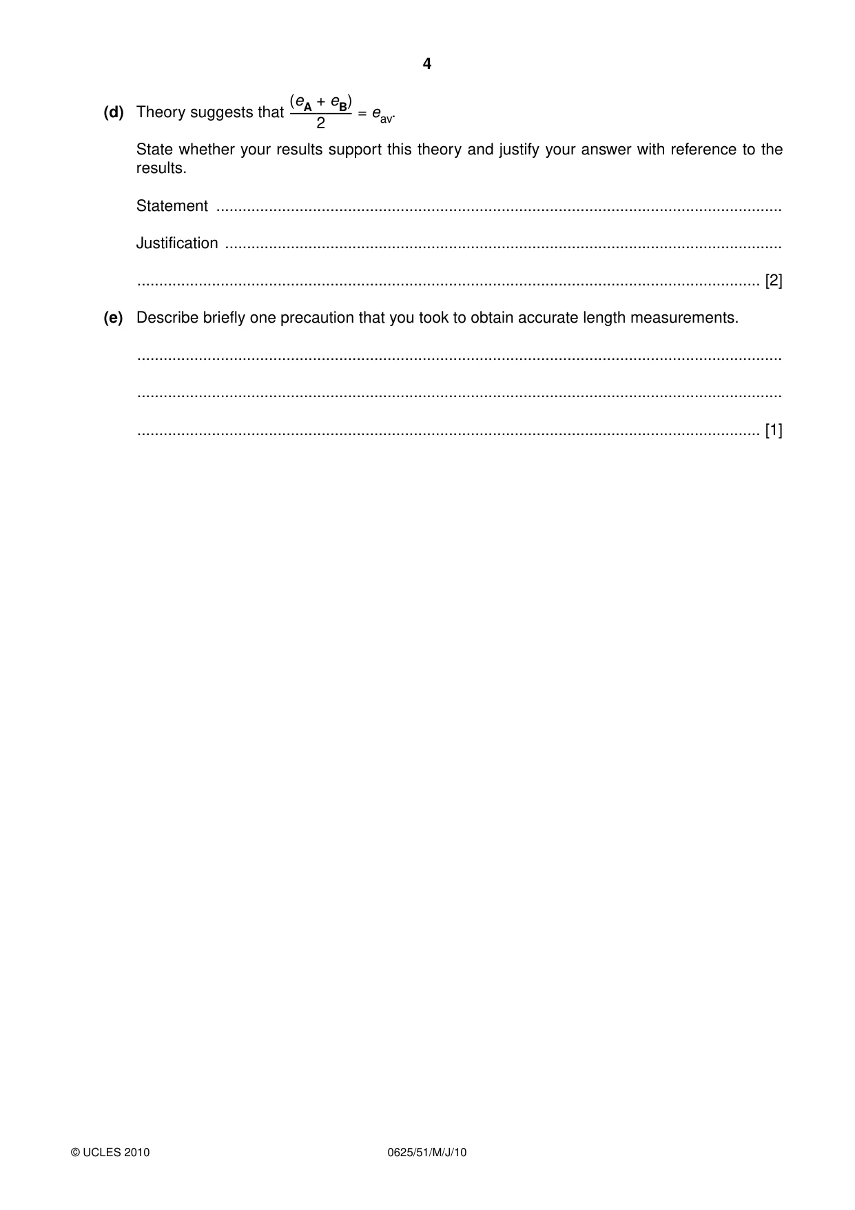 Cambridge IGCSE Physics 0625 2010 May/June Paper 5 · Variant 1 question paper, page 4 of 12