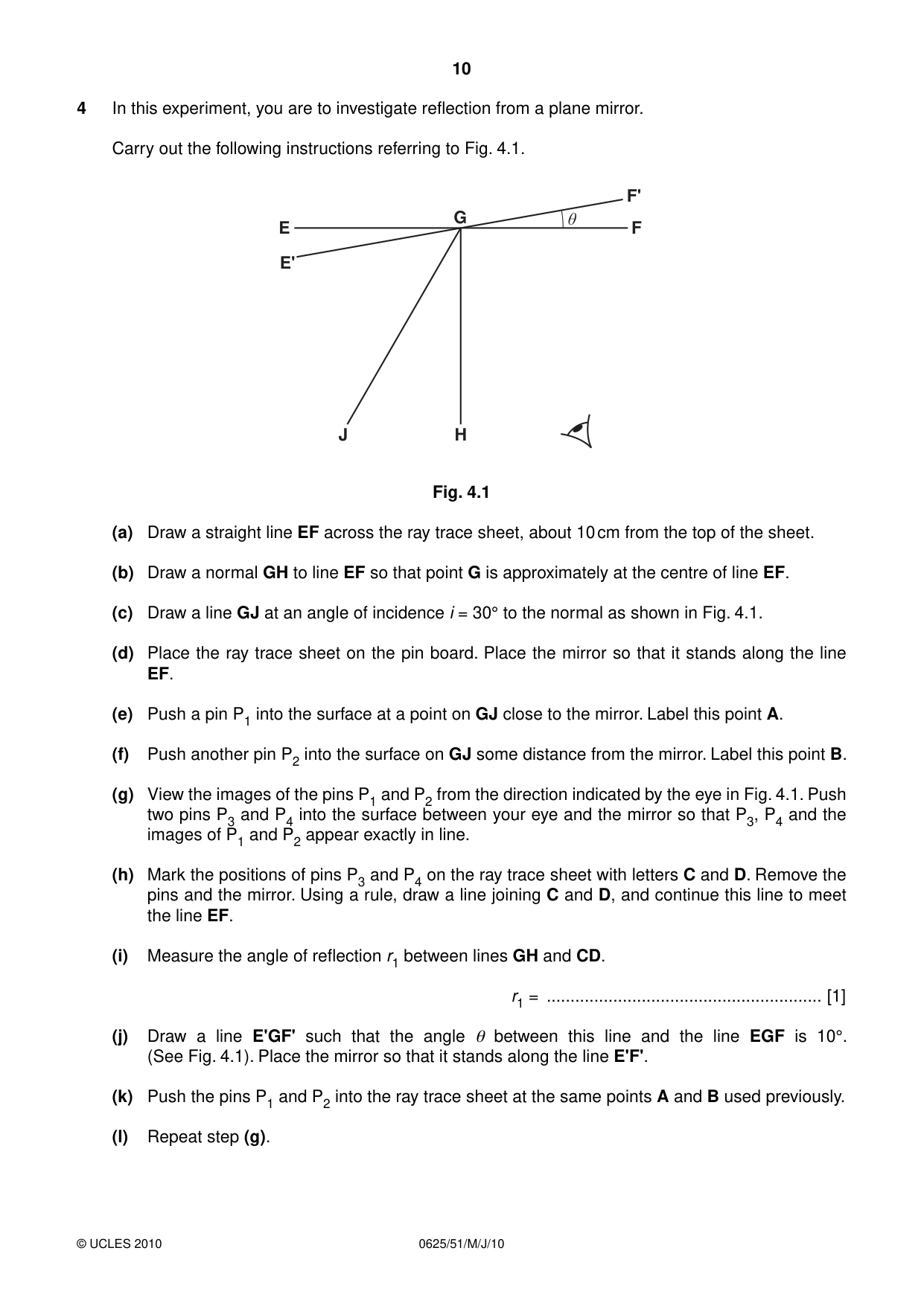 Cambridge IGCSE Physics 0625 2010 May/June Paper 5 · Variant 1 question paper, page 10 of 12
