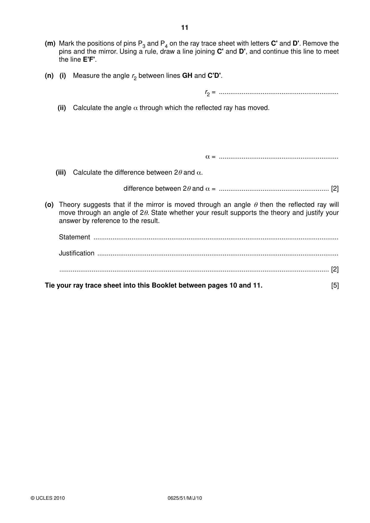 Cambridge IGCSE Physics 0625 2010 May/June Paper 5 · Variant 1 question paper, page 11 of 12