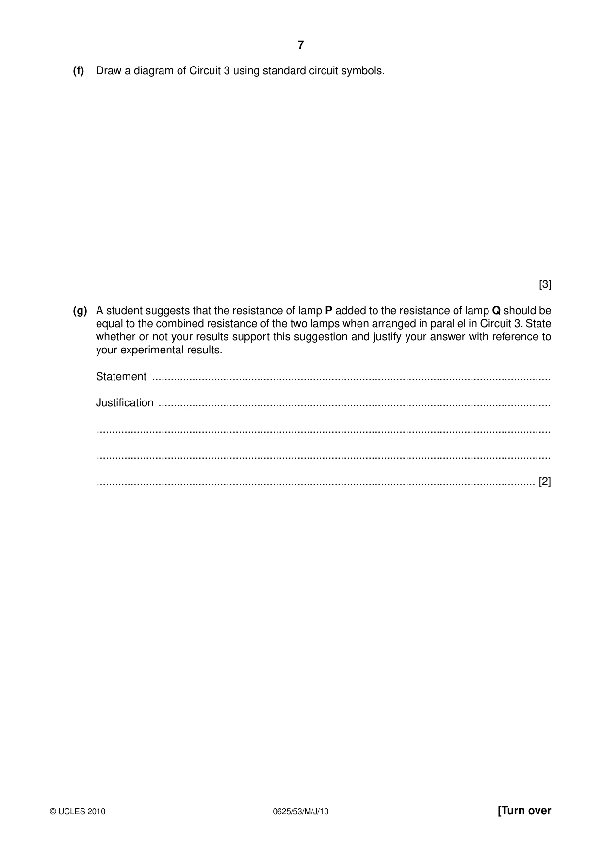 Cambridge IGCSE Physics 0625 2010 May/June Paper 5 · Variant 3 question paper, page 7 of 12