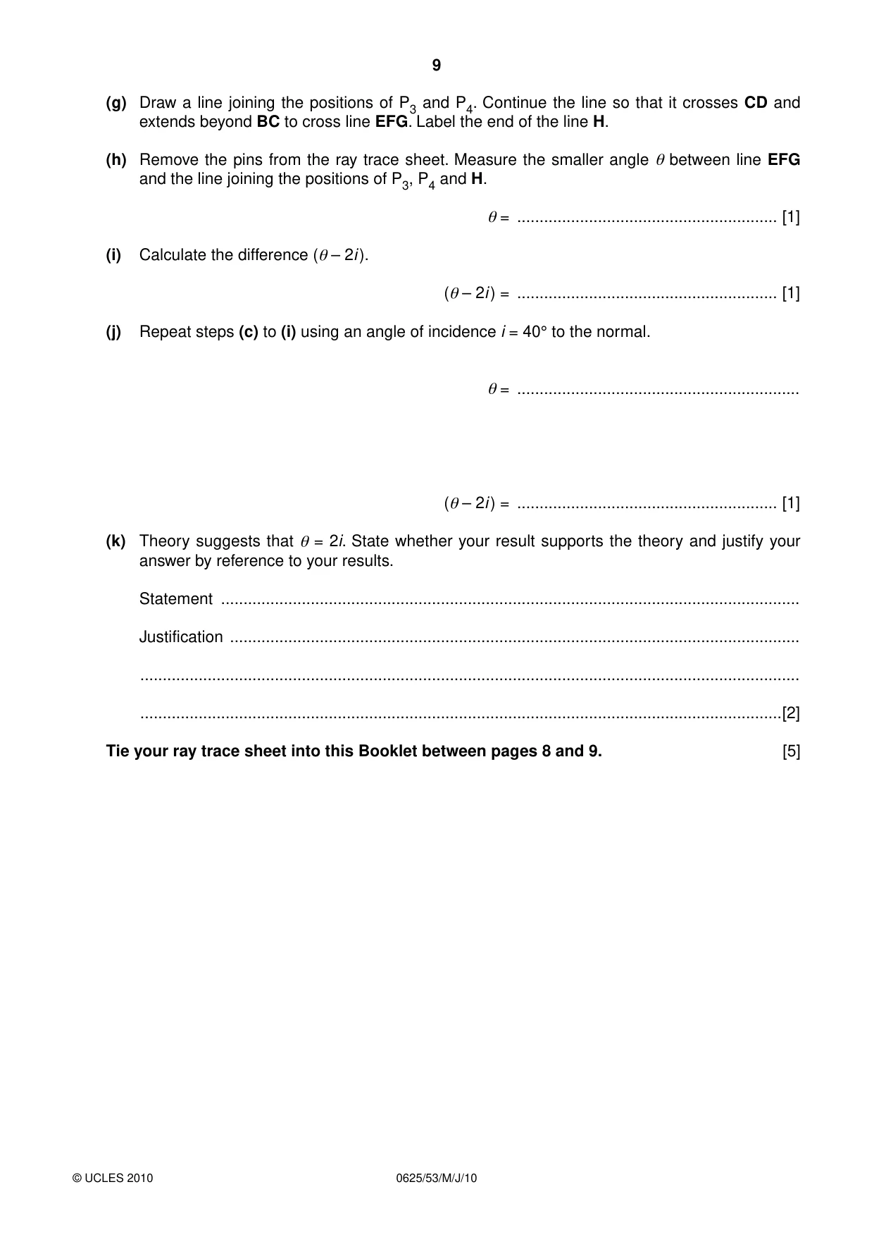 Cambridge IGCSE Physics 0625 2010 May/June Paper 5 · Variant 3 question paper, page 9 of 12