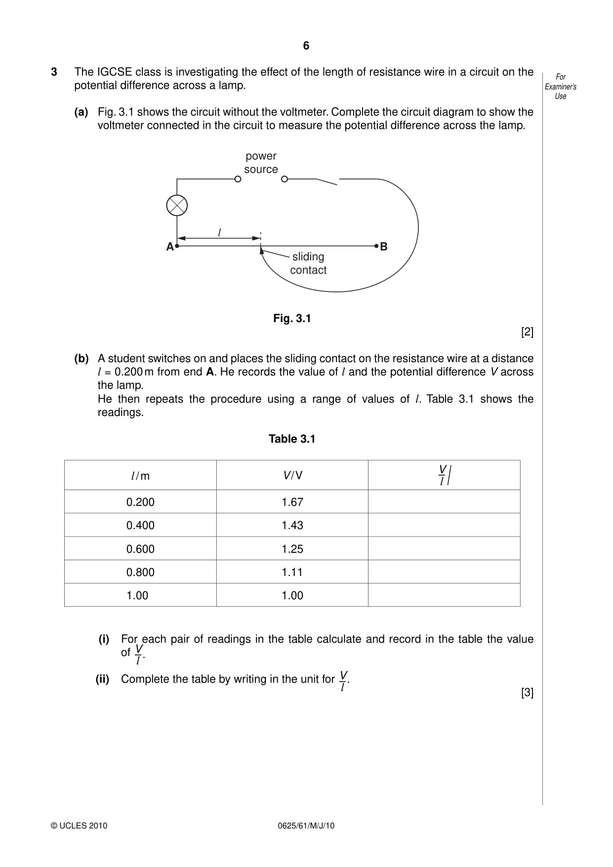 Cambridge IGCSE Physics 0625 2010 May/June Paper 6 · Variant 1 question paper, page 6 of 12