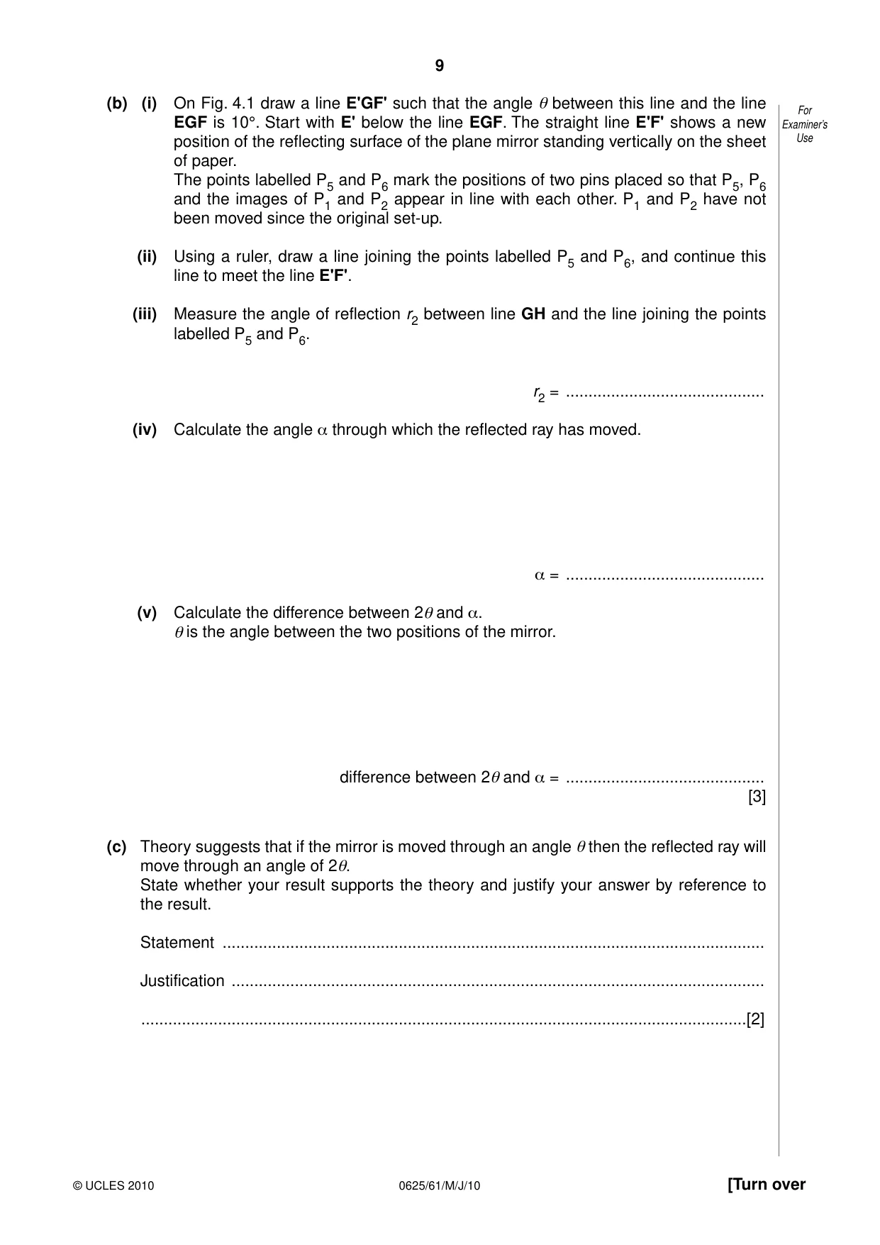 Cambridge IGCSE Physics 0625 2010 May/June Paper 6 · Variant 1 question paper, page 9 of 12