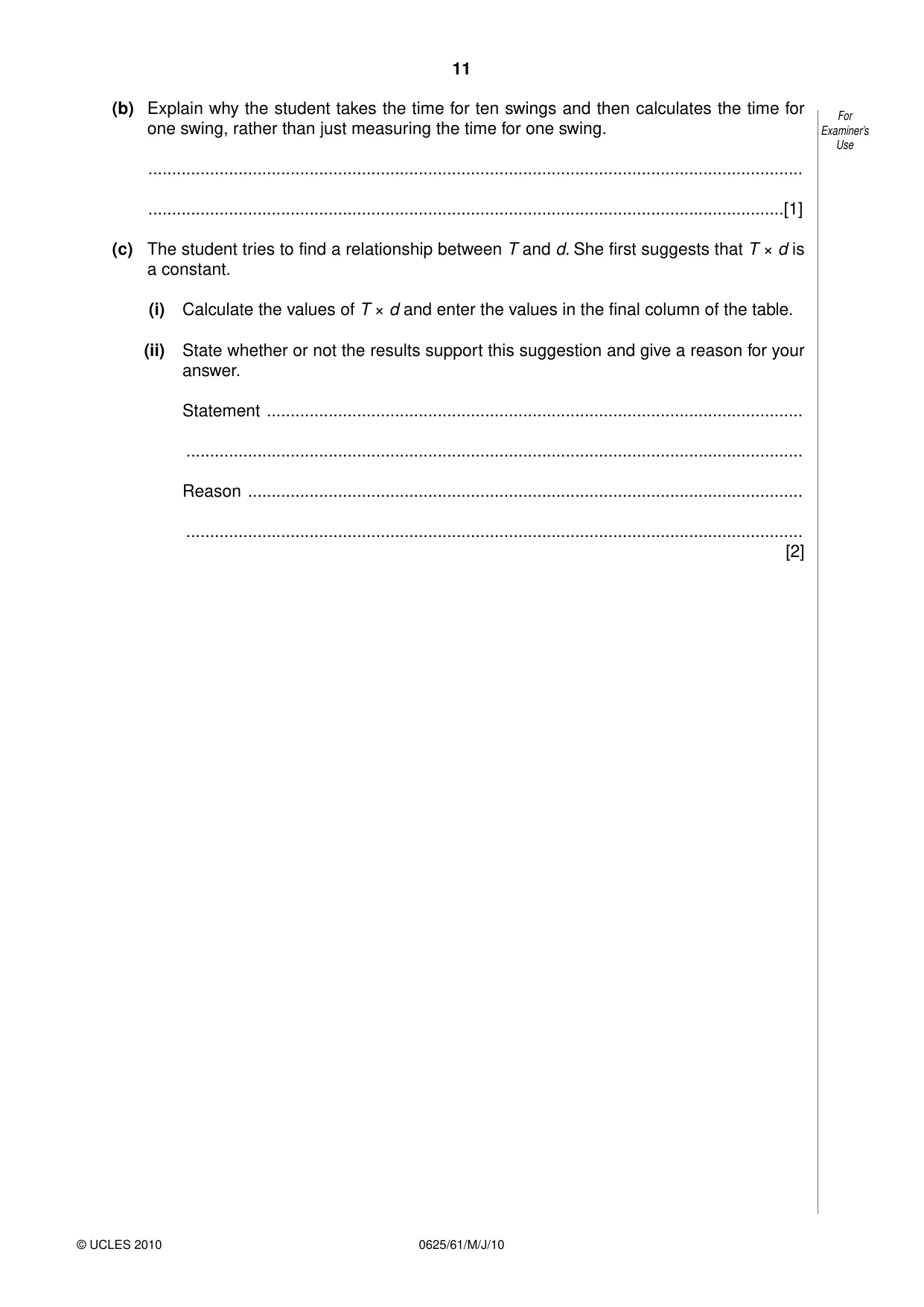 Cambridge IGCSE Physics 0625 2010 May/June Paper 6 · Variant 1 question paper, page 11 of 12