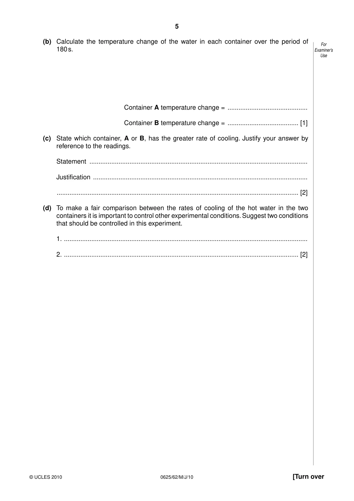Cambridge IGCSE Physics 0625 2010 May/June Paper 6 · Variant 2 question paper, page 5 of 12