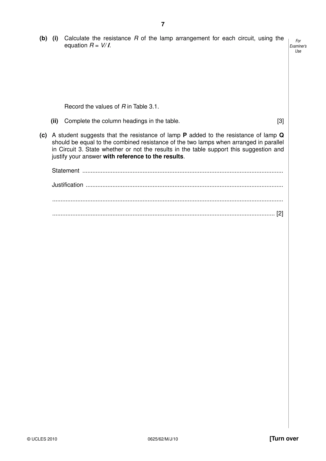 Cambridge IGCSE Physics 0625 2010 May/June Paper 6 · Variant 2 question paper, page 7 of 12
