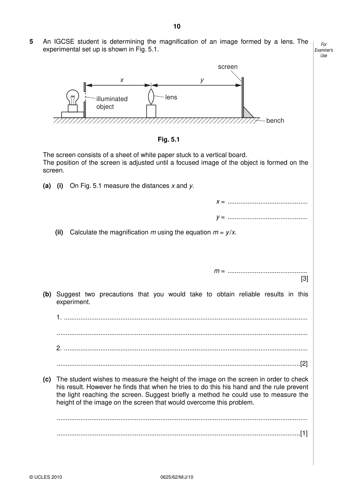 Cambridge IGCSE Physics 0625 2010 May/June Paper 6 · Variant 2 question paper, page 10 of 12