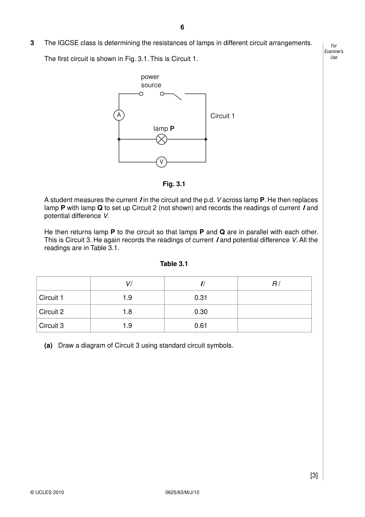 Cambridge IGCSE Physics 0625 2010 May/June Paper 6 · Variant 3 question paper, page 6 of 12