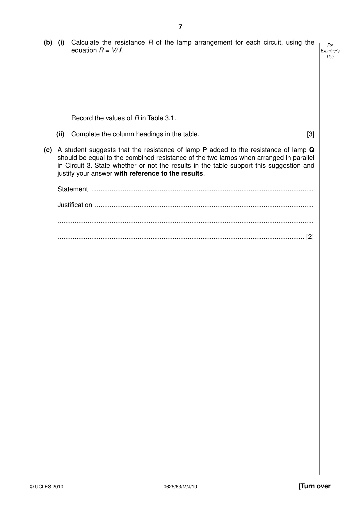 Cambridge IGCSE Physics 0625 2010 May/June Paper 6 · Variant 3 question paper, page 7 of 12