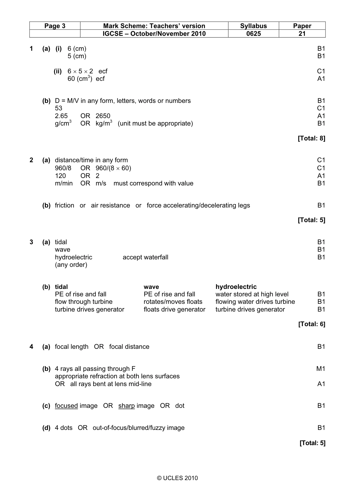 Mark scheme, page 3 of 6