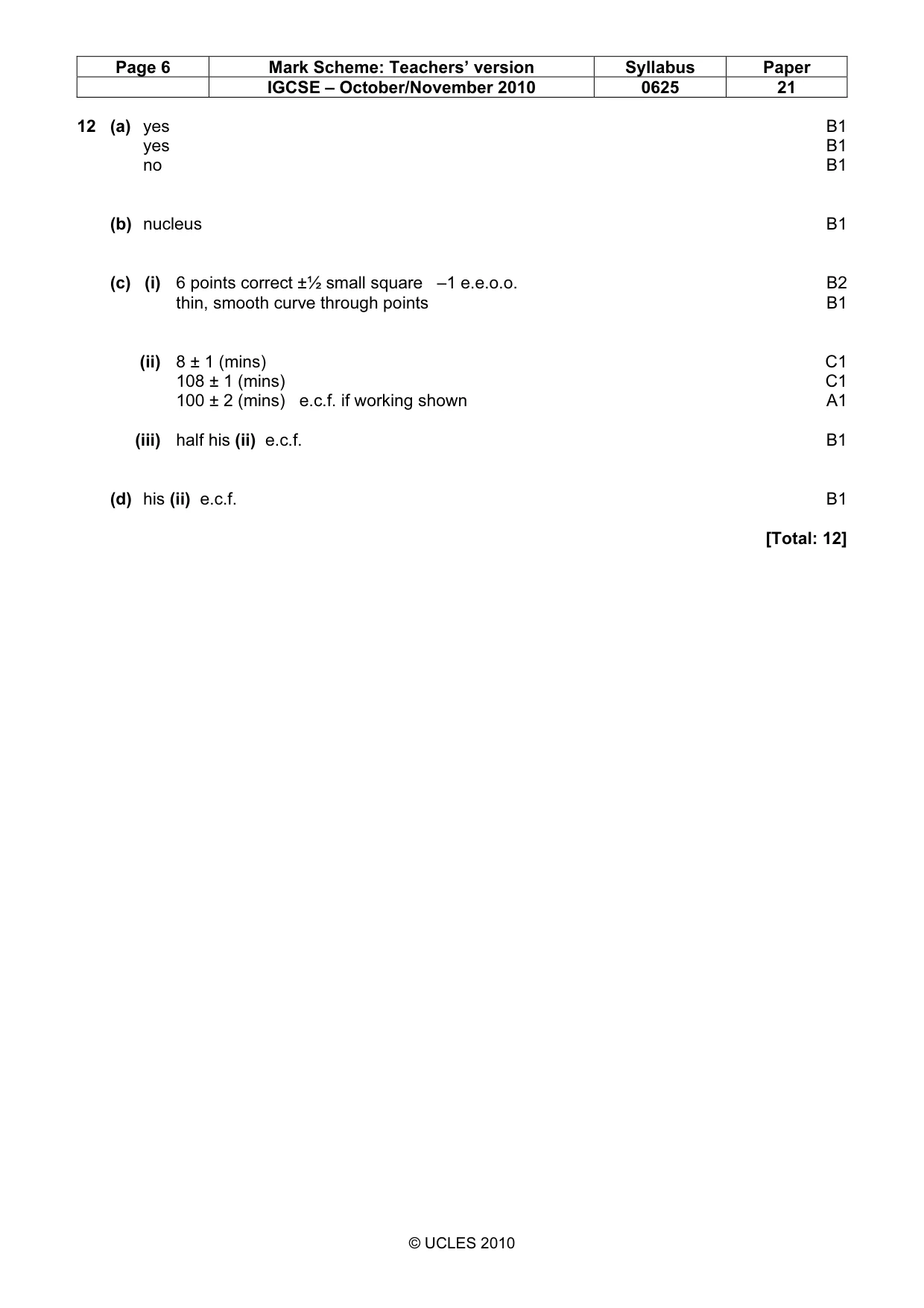 Mark scheme, page 6 of 6