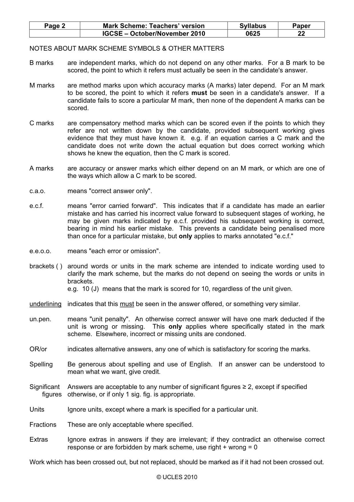 Mark scheme, page 2 of 6