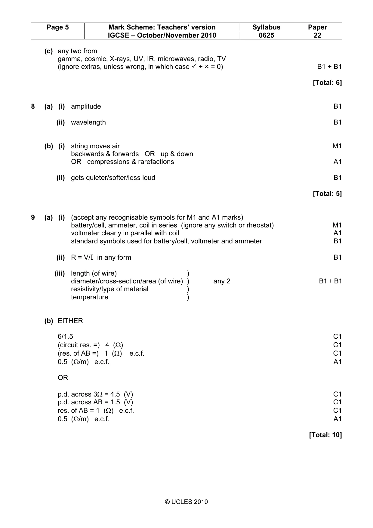 Mark scheme, page 5 of 6