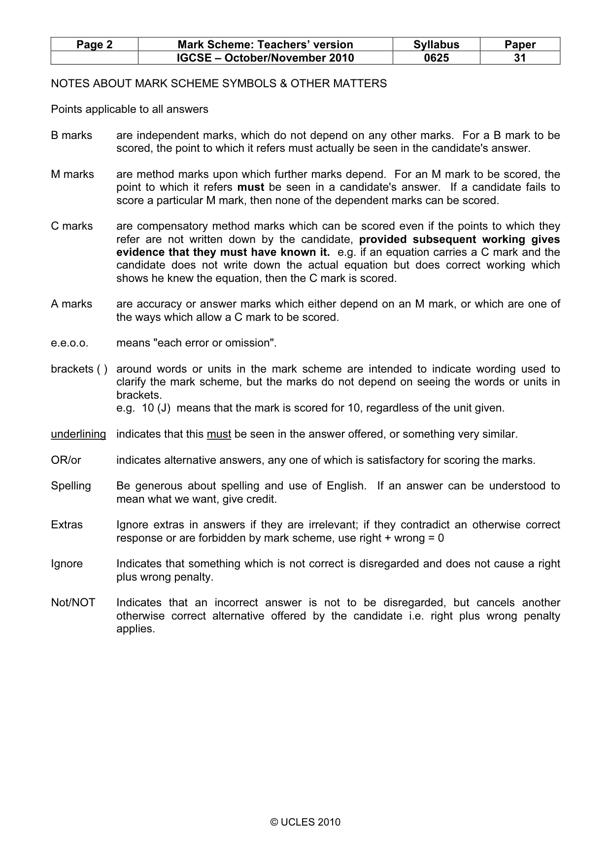 Mark scheme, page 2 of 7