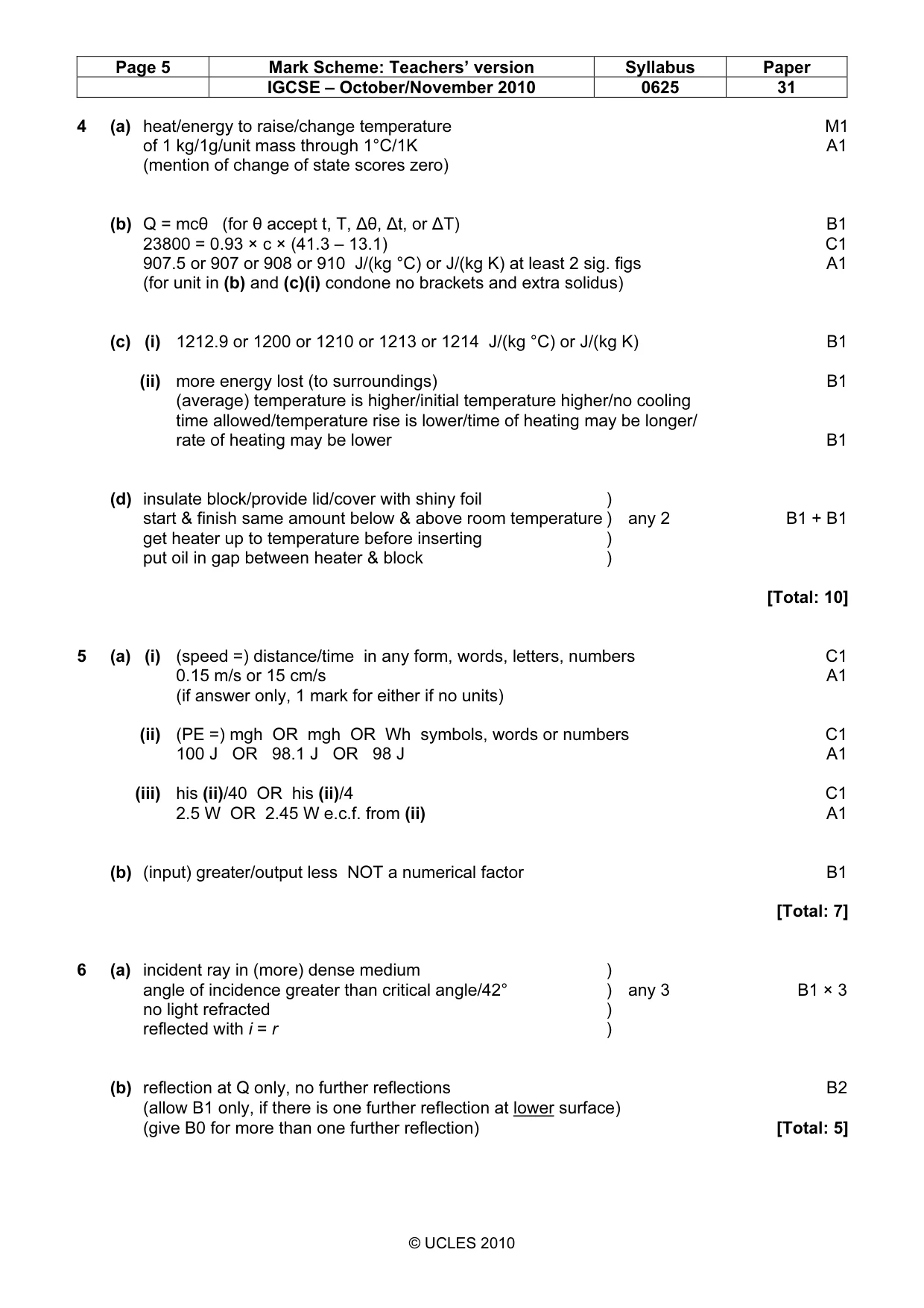 Mark scheme, page 5 of 7