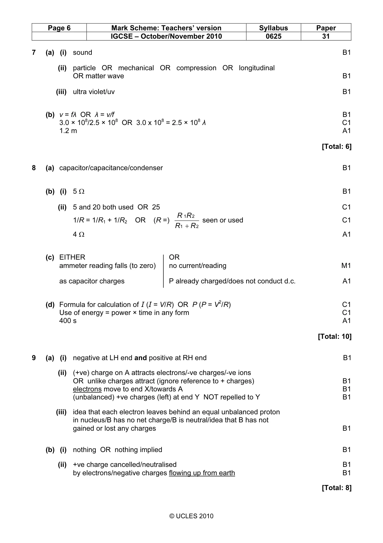 Mark scheme, page 6 of 7