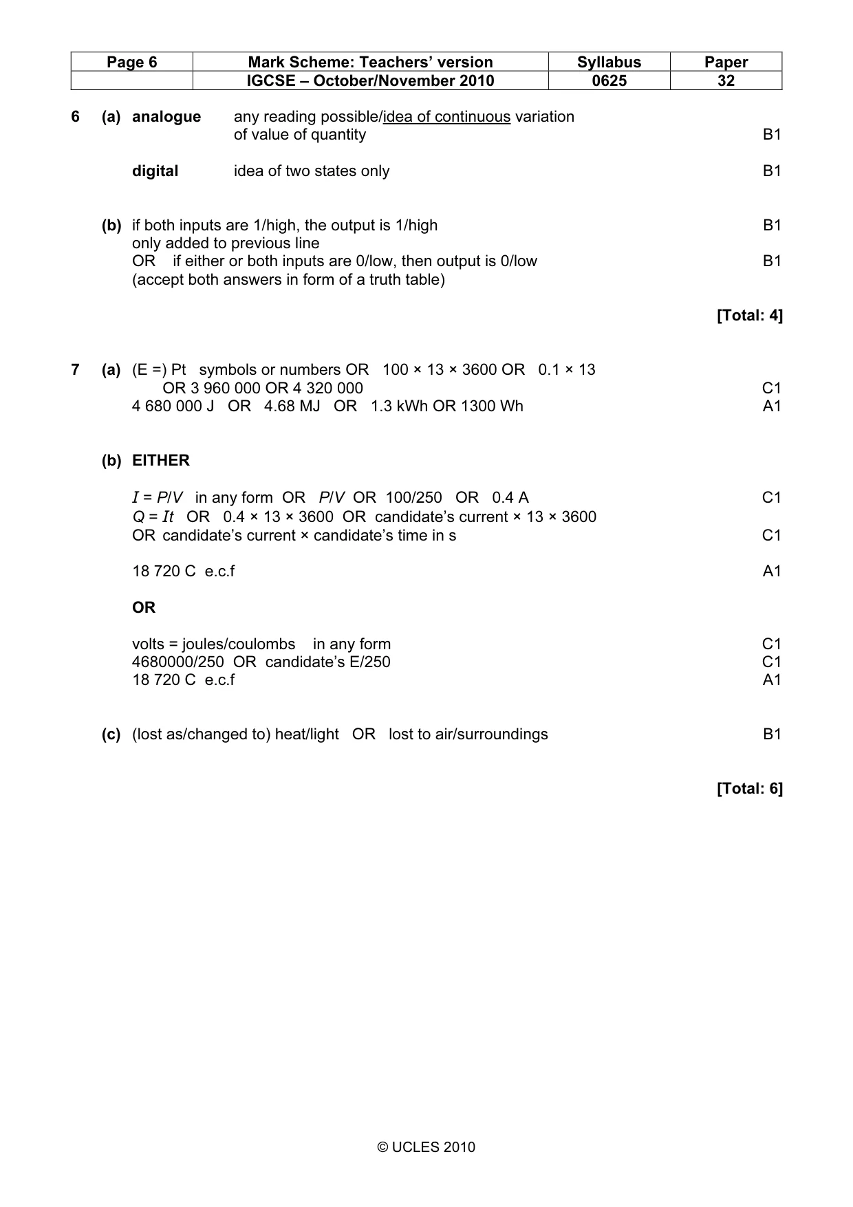 Mark scheme, page 6 of 8
