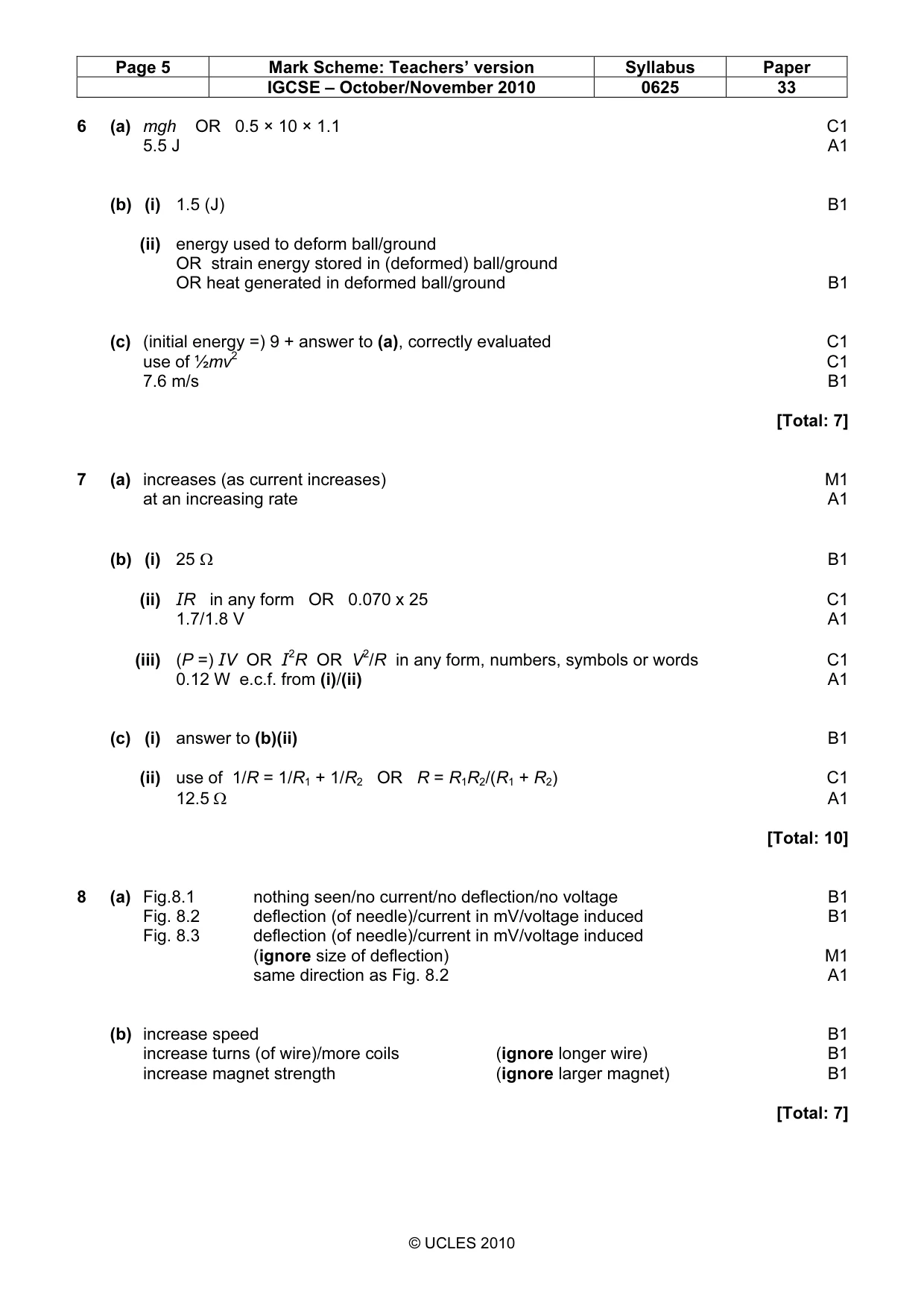 Mark scheme, page 5 of 6