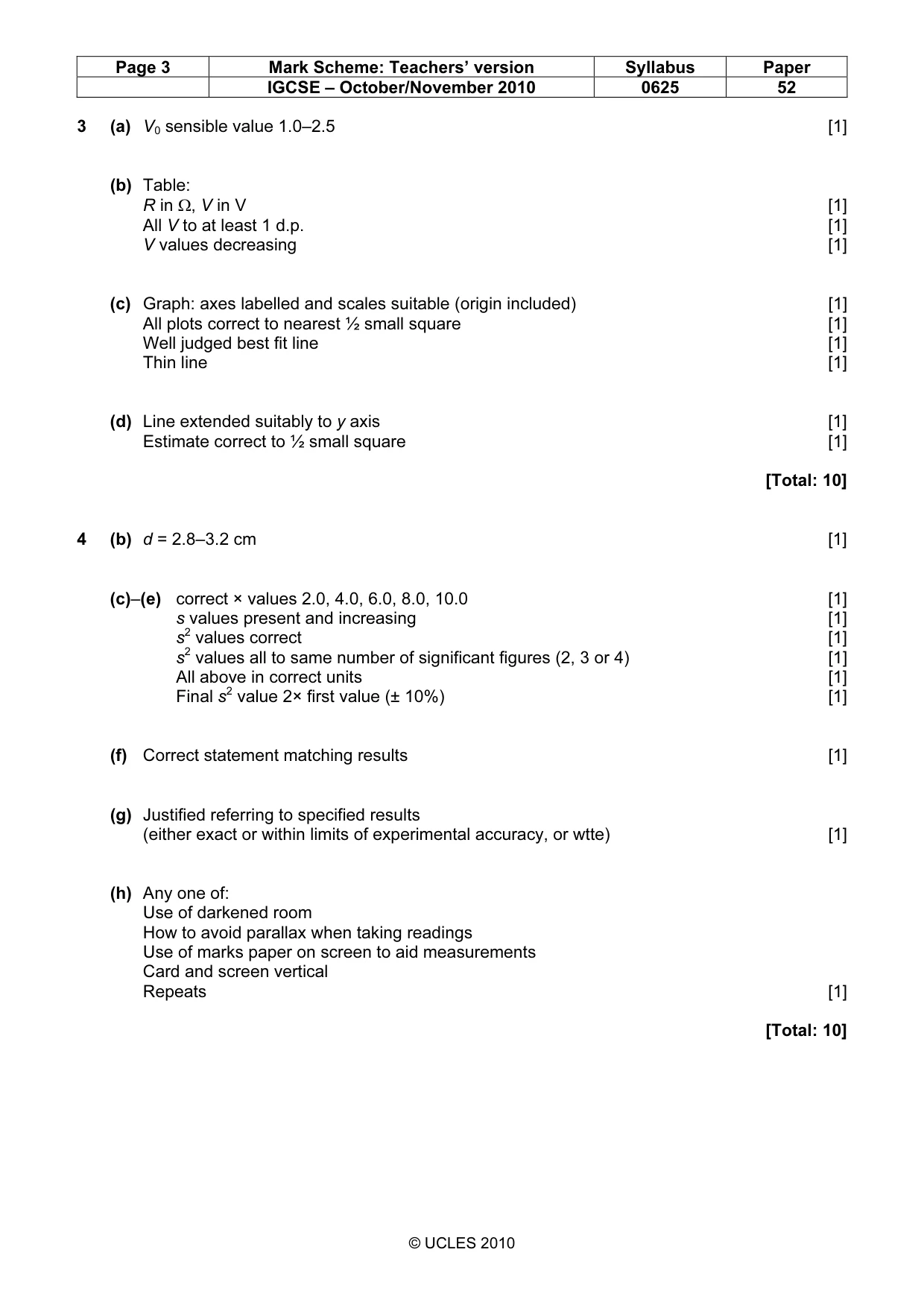 Mark scheme, page 3 of 3