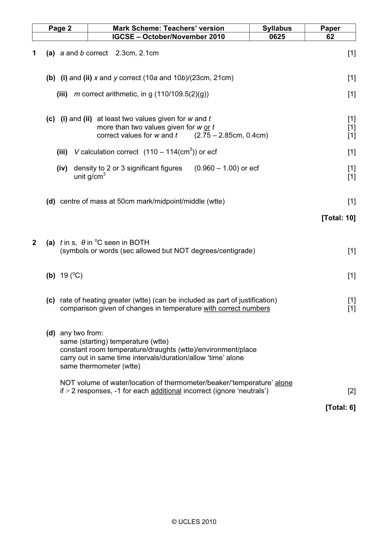 Mark scheme, page 2 of 4
