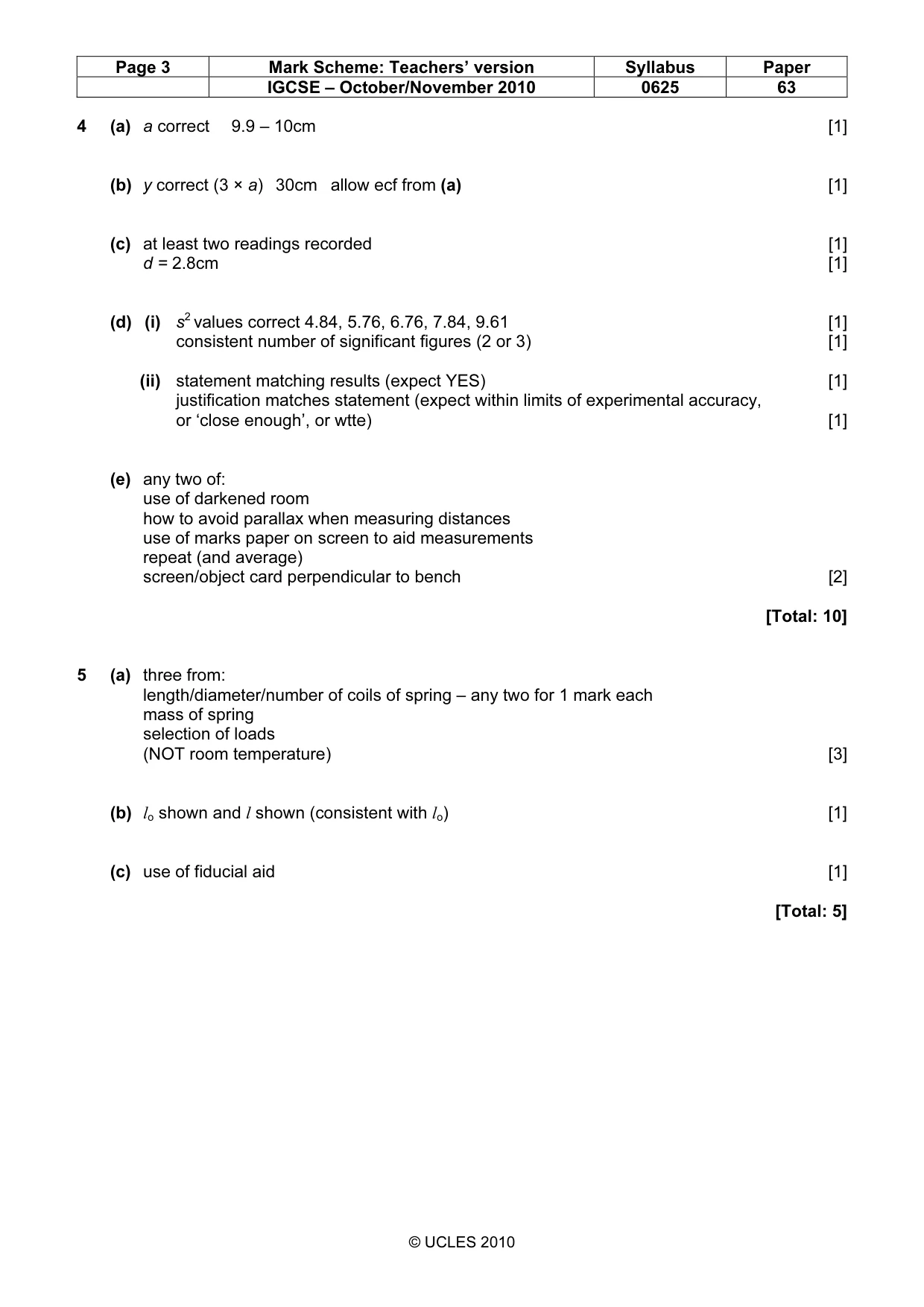 Mark scheme, page 3 of 3