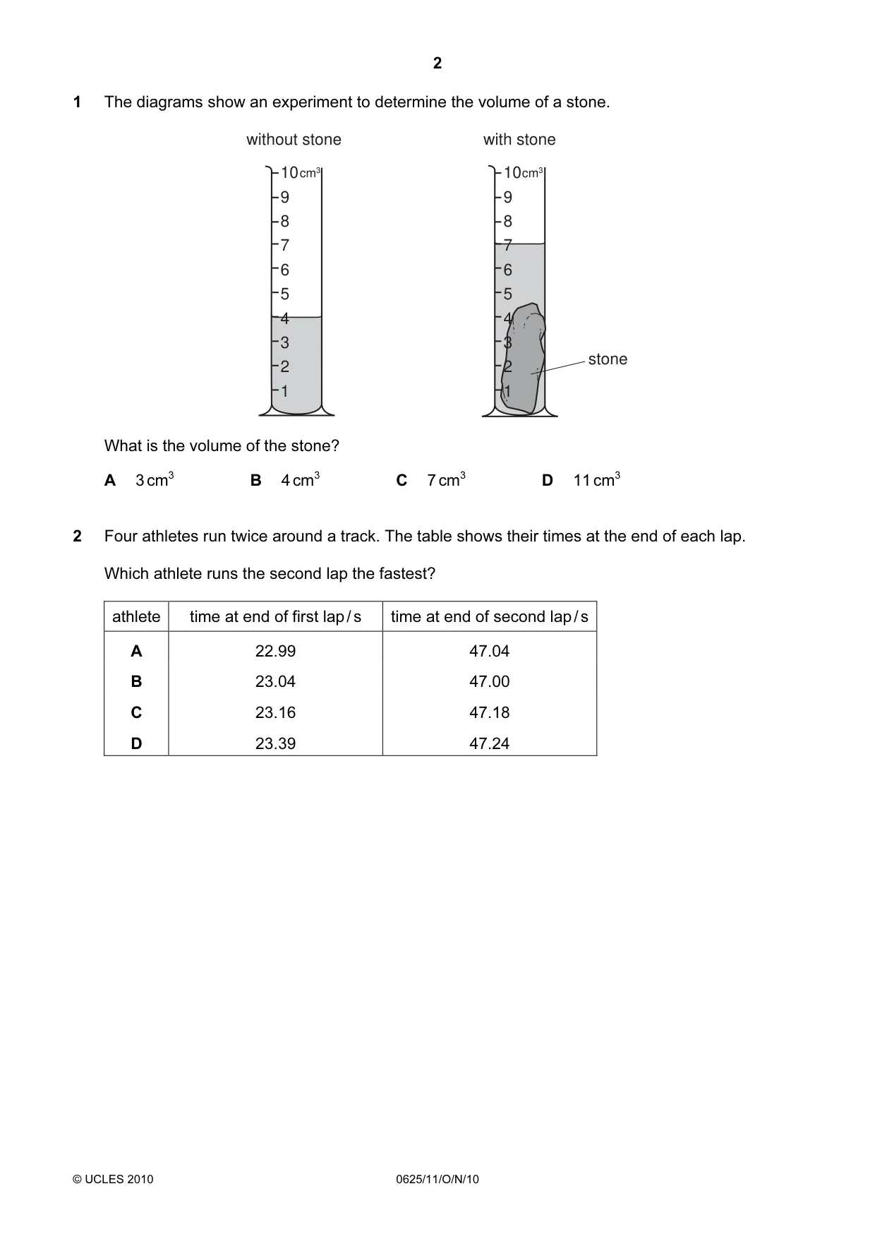 Cambridge IGCSE Physics 0625 2010 Oct/Nov Paper 1 · Variant 1 question paper, page 2 of 20