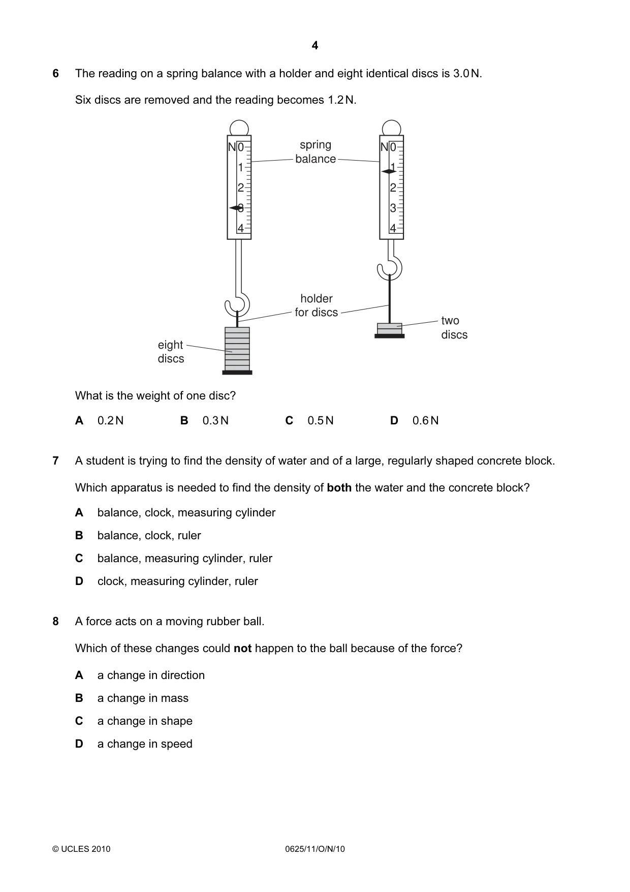 Cambridge IGCSE Physics 0625 2010 Oct/Nov Paper 1 · Variant 1 question paper, page 4 of 20