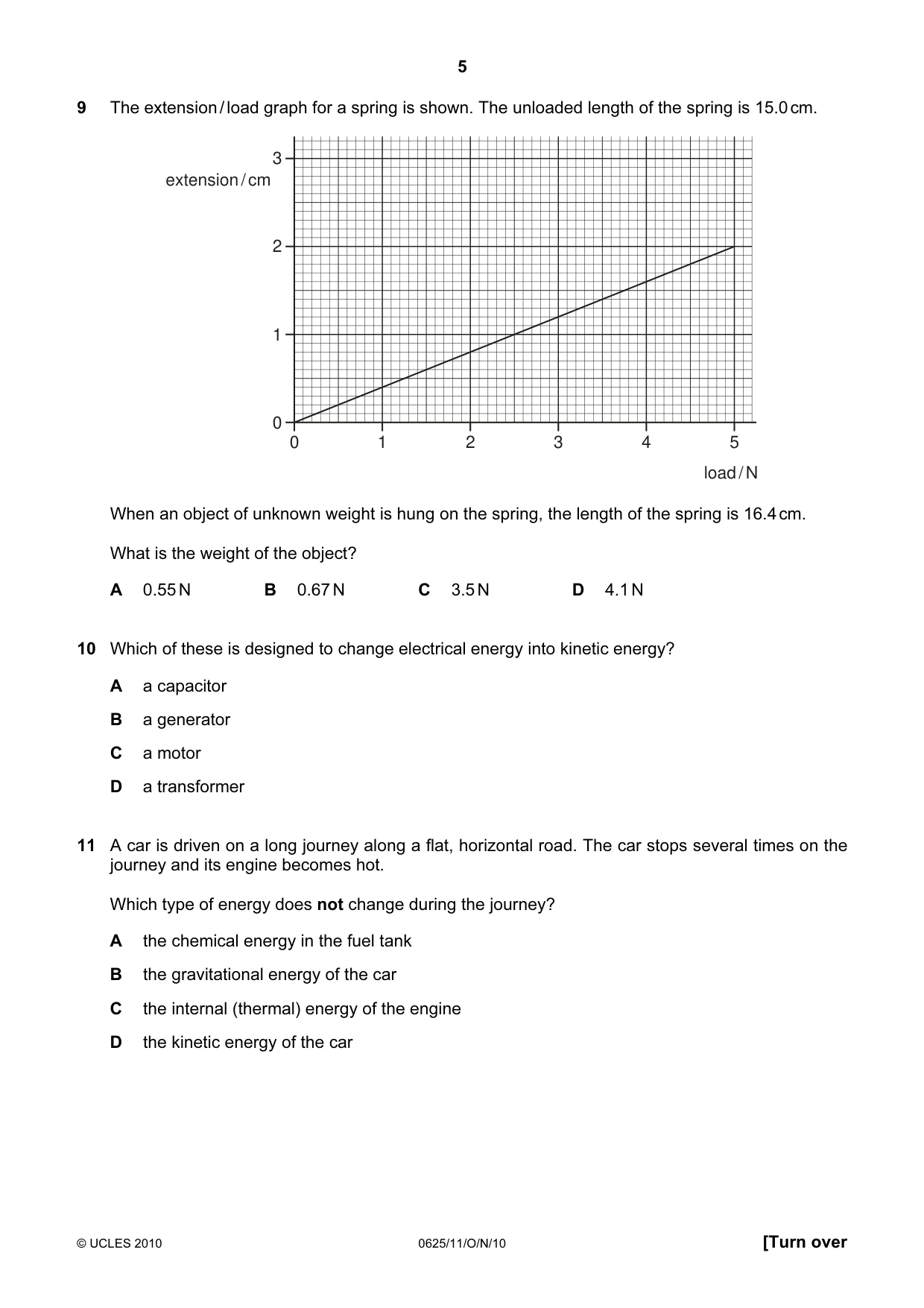 Cambridge IGCSE Physics 0625 2010 Oct/Nov Paper 1 · Variant 1 question paper, page 5 of 20