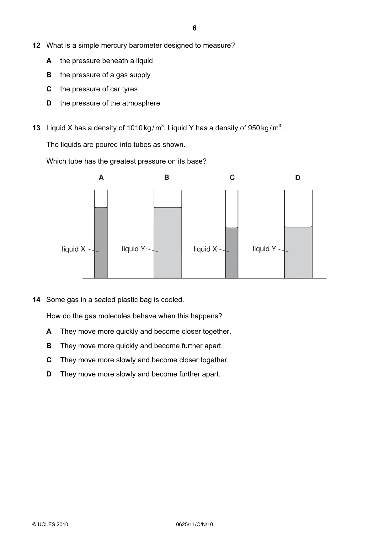 Cambridge IGCSE Physics 0625 2010 Oct/Nov Paper 1 · Variant 1 question paper, page 6 of 20