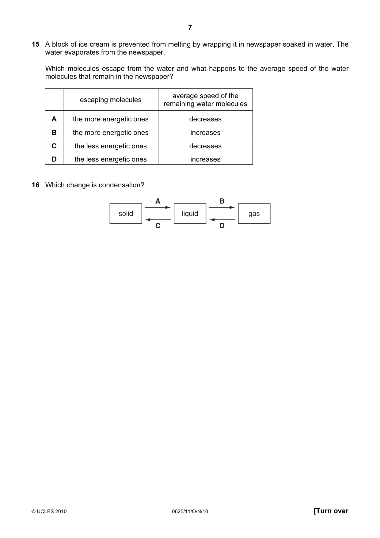 Cambridge IGCSE Physics 0625 2010 Oct/Nov Paper 1 · Variant 1 question paper, page 7 of 20