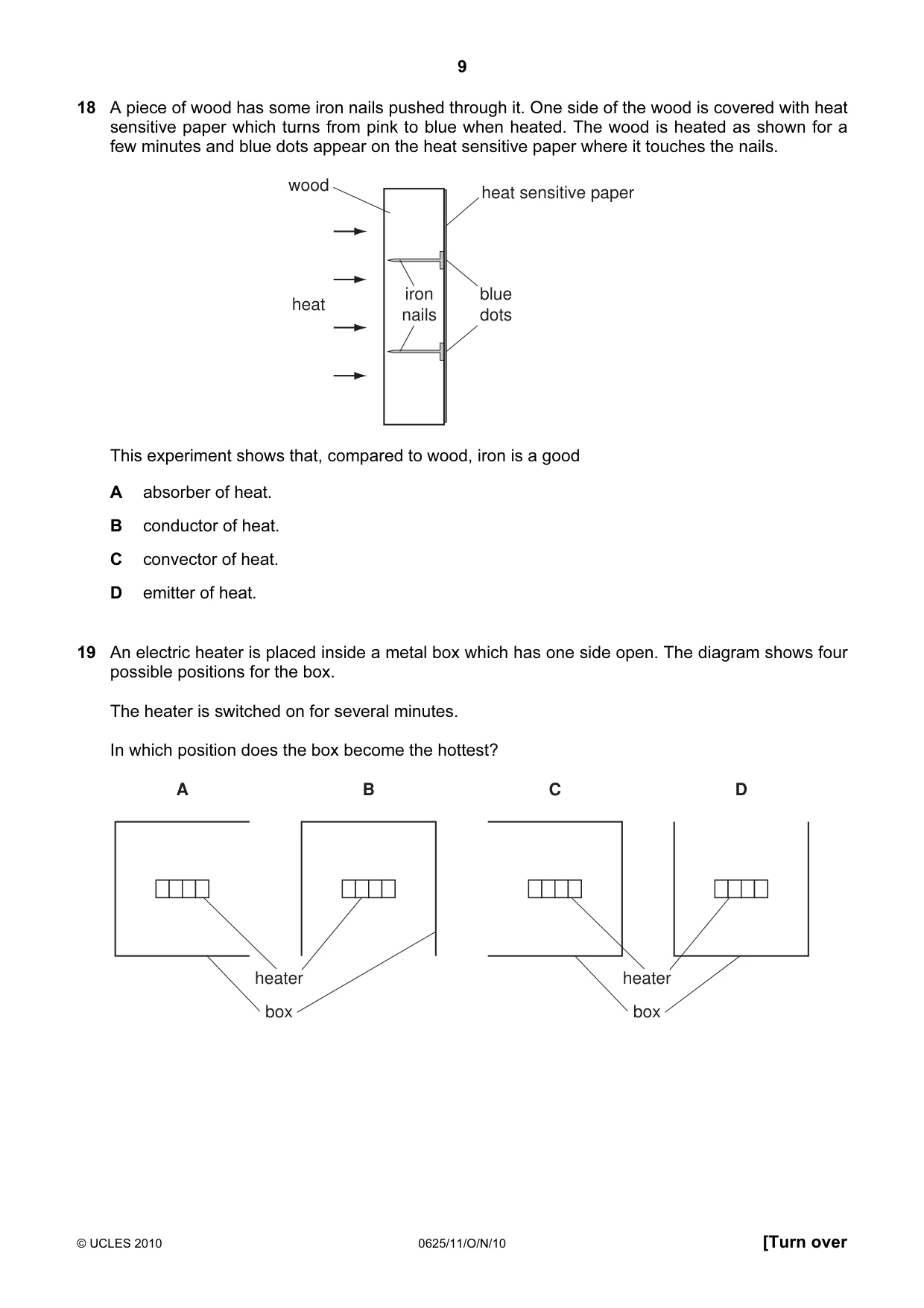 Cambridge IGCSE Physics 0625 2010 Oct/Nov Paper 1 · Variant 1 question paper, page 9 of 20