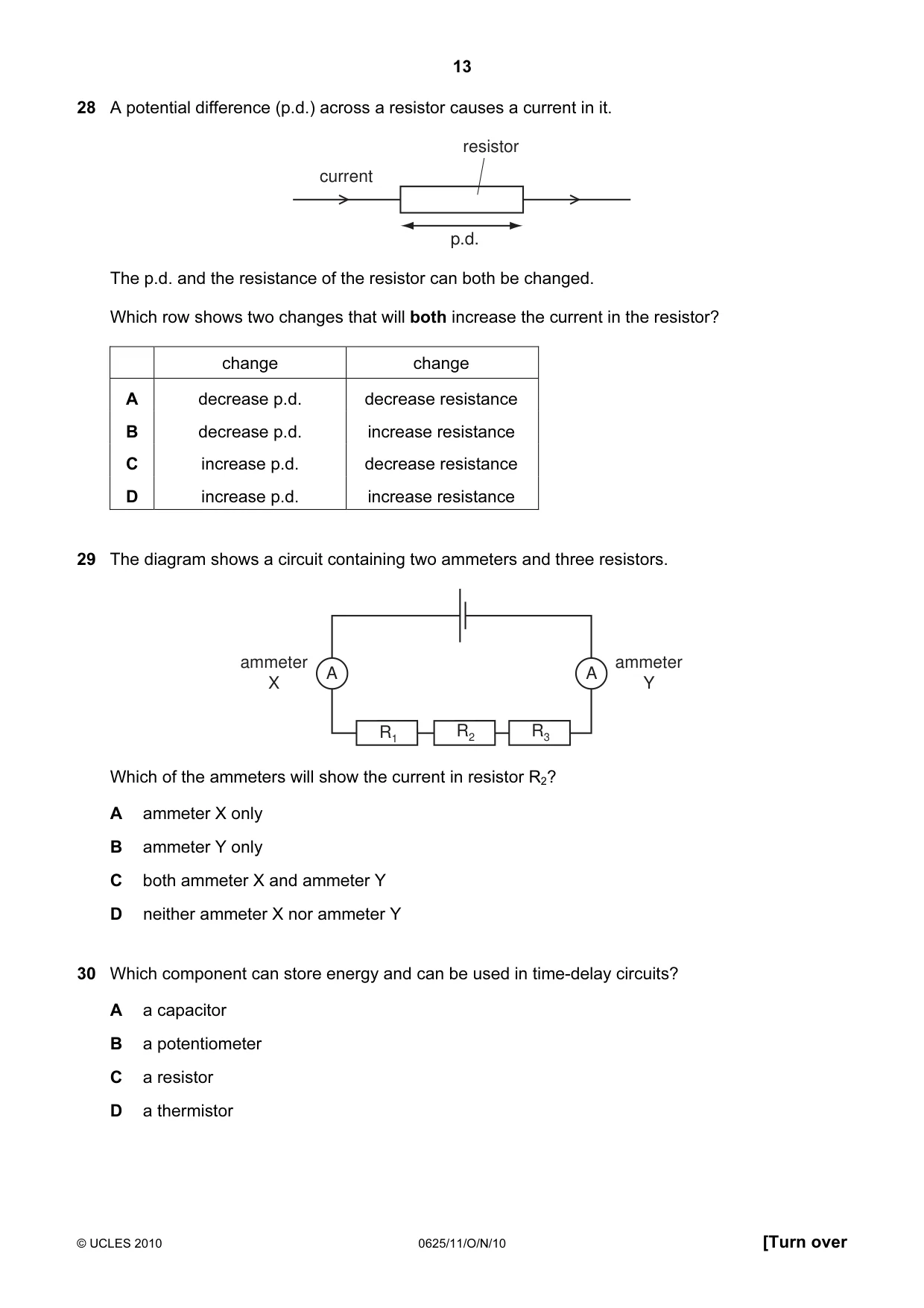 Cambridge IGCSE Physics 0625 2010 Oct/Nov Paper 1 · Variant 1 question paper, page 13 of 20