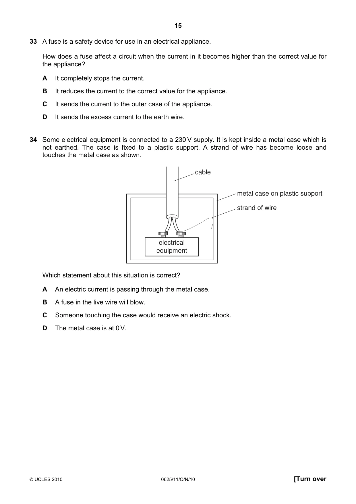Cambridge IGCSE Physics 0625 2010 Oct/Nov Paper 1 · Variant 1 question paper, page 15 of 20